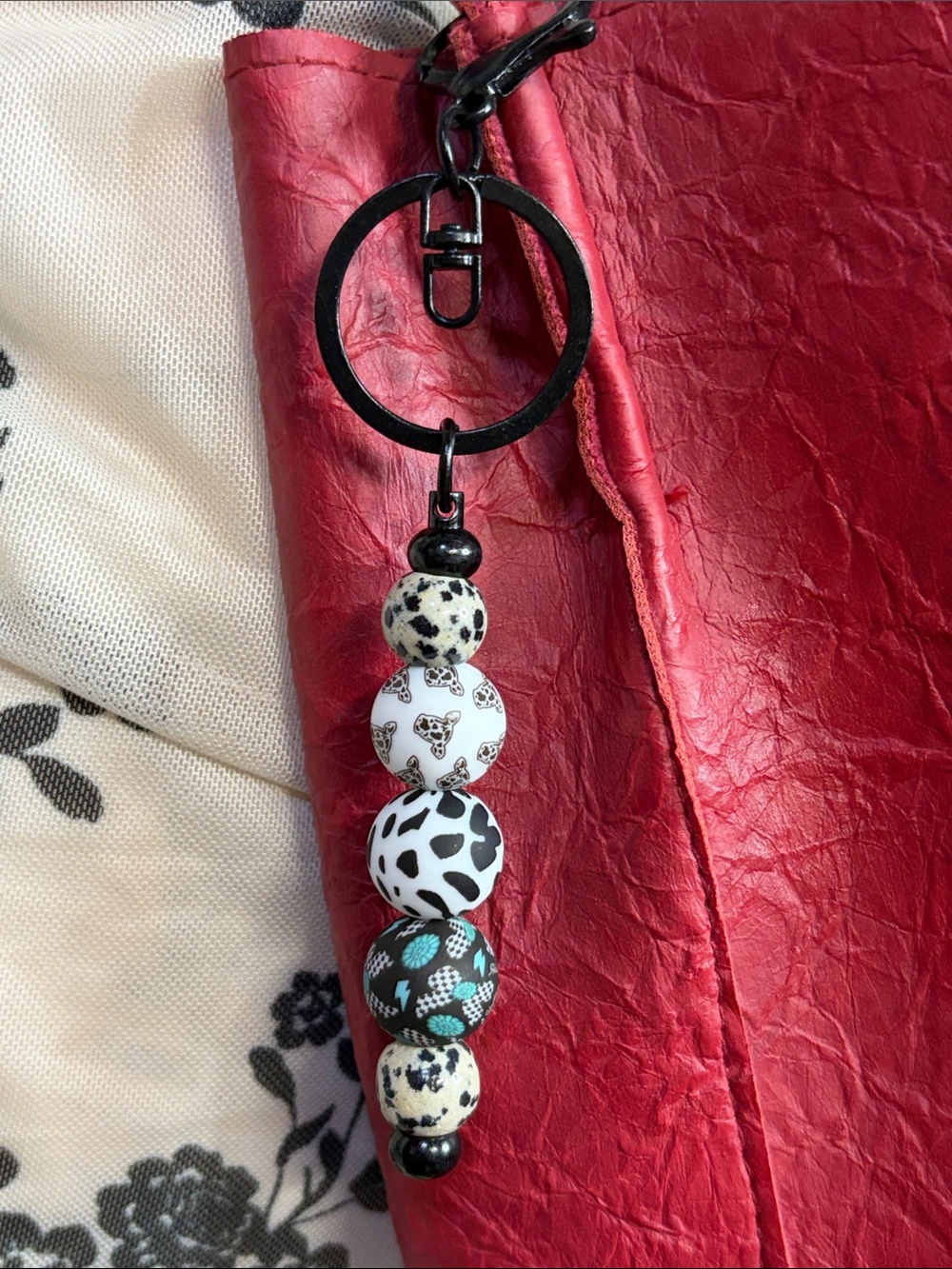 Handmade Spotted Jasper Key Ring Western Cow Print Purse Charm Desert Market